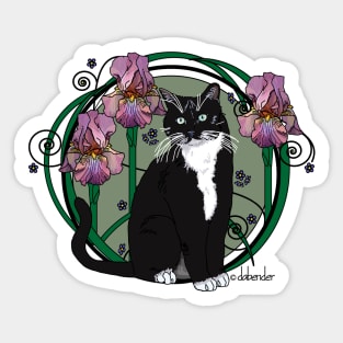 Black and White Cat with Irises Sticker